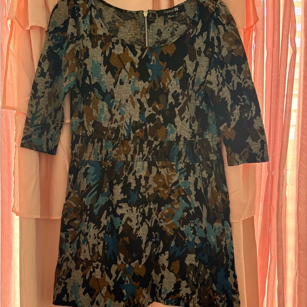 Forever 21 Blue and Brown Abstract Dress